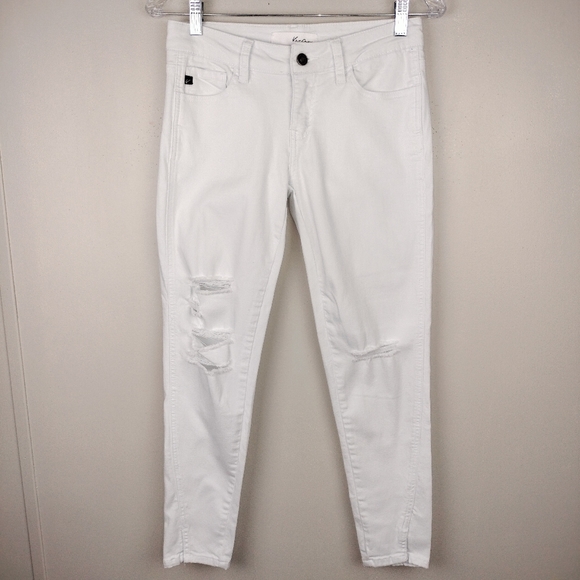 KanCan Mid Rise Distressed Ankle Skinny Jeans in Optic White Sz. 5/26 - Picture 2 of 12